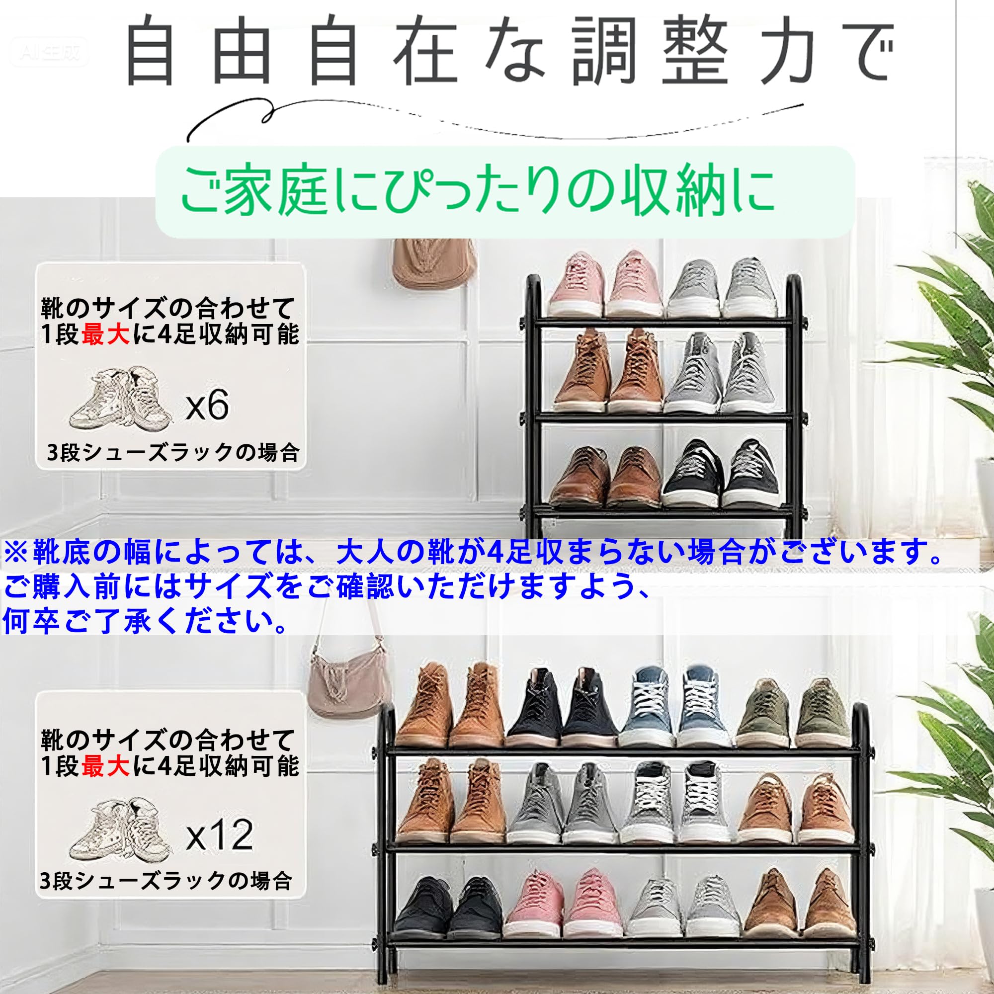 Amazon｜Ruisyaシューズラック 新モデル伸縮靴棚 無段階調整可能 玄関