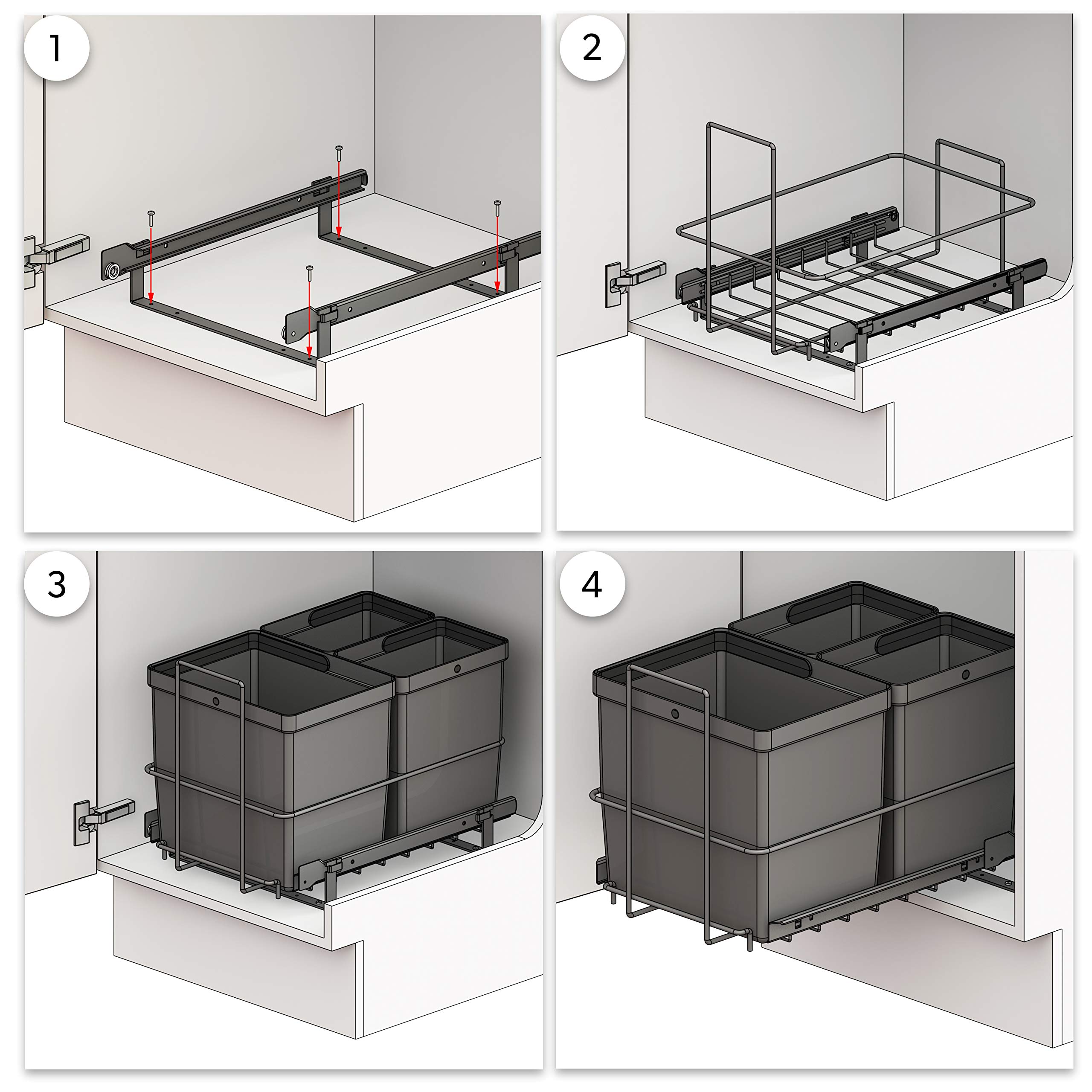 LM 79/3 Wysuwany Kosz na Śmieci do Zabudowy - 1x16L 2x8L, System Segregacji w Kolorze Antracytowym, 33,2 x 48 x 35,5 cm - Szafka pod Umywalkę