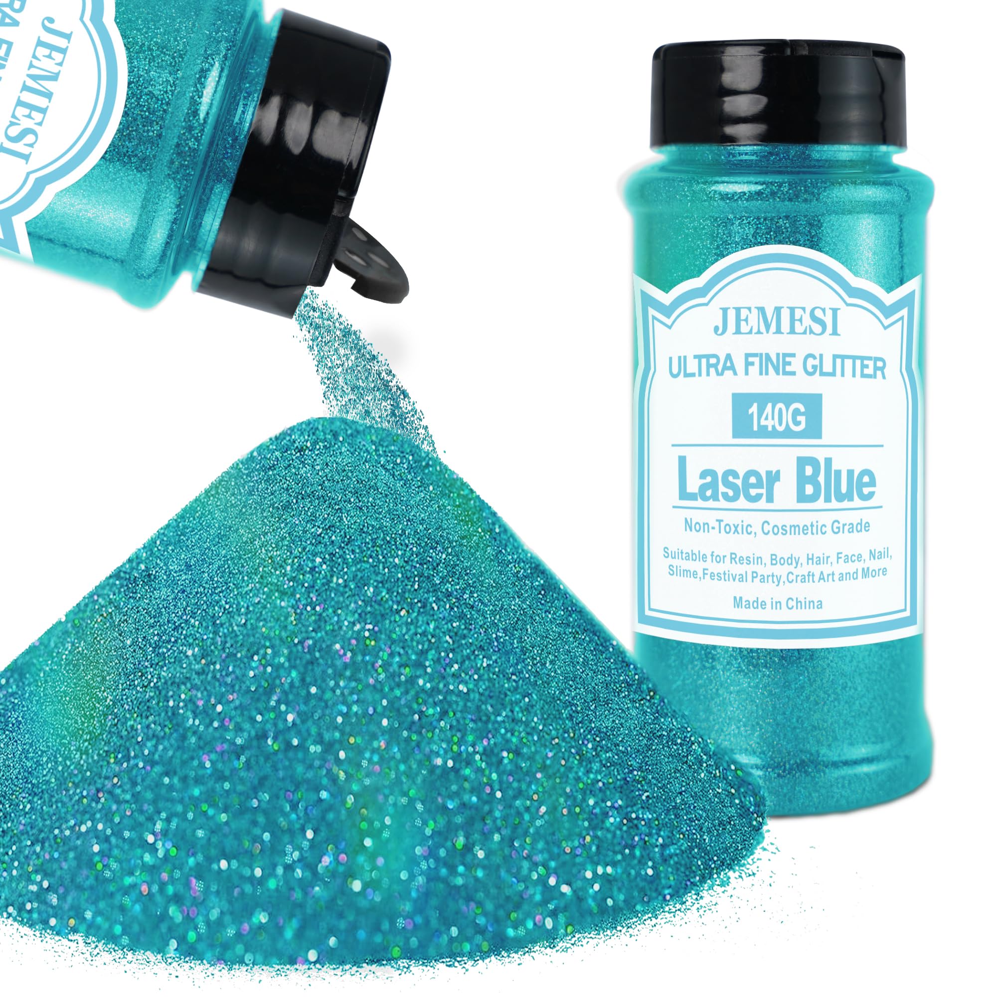 Glitter Olografici Ultrafini, Glitter Di Bellezza,Laser blu140g, Adatti Per Capelli, Viso, Corpo, Unghie e Trucco Natalizio. Adatti Anche Per Resina Epossidica, Vetro e Lavori Artigianali.