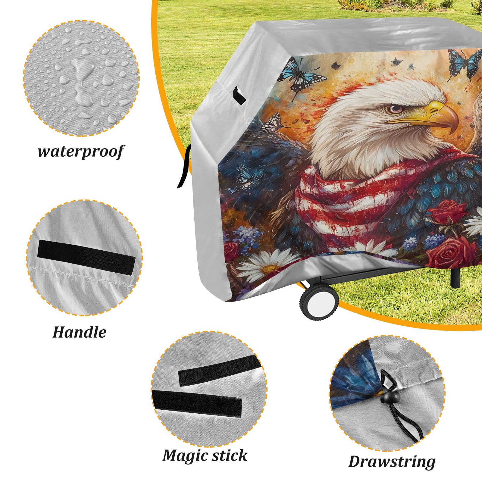 Wysokiej jakości pokrowiec na grilla wodoodporny pokrowiec na grilla odporny na blaknięcie pokrowiec na grilla wytrzymały pasuje do szerokości grilla do 60 cm American Sea Eagle