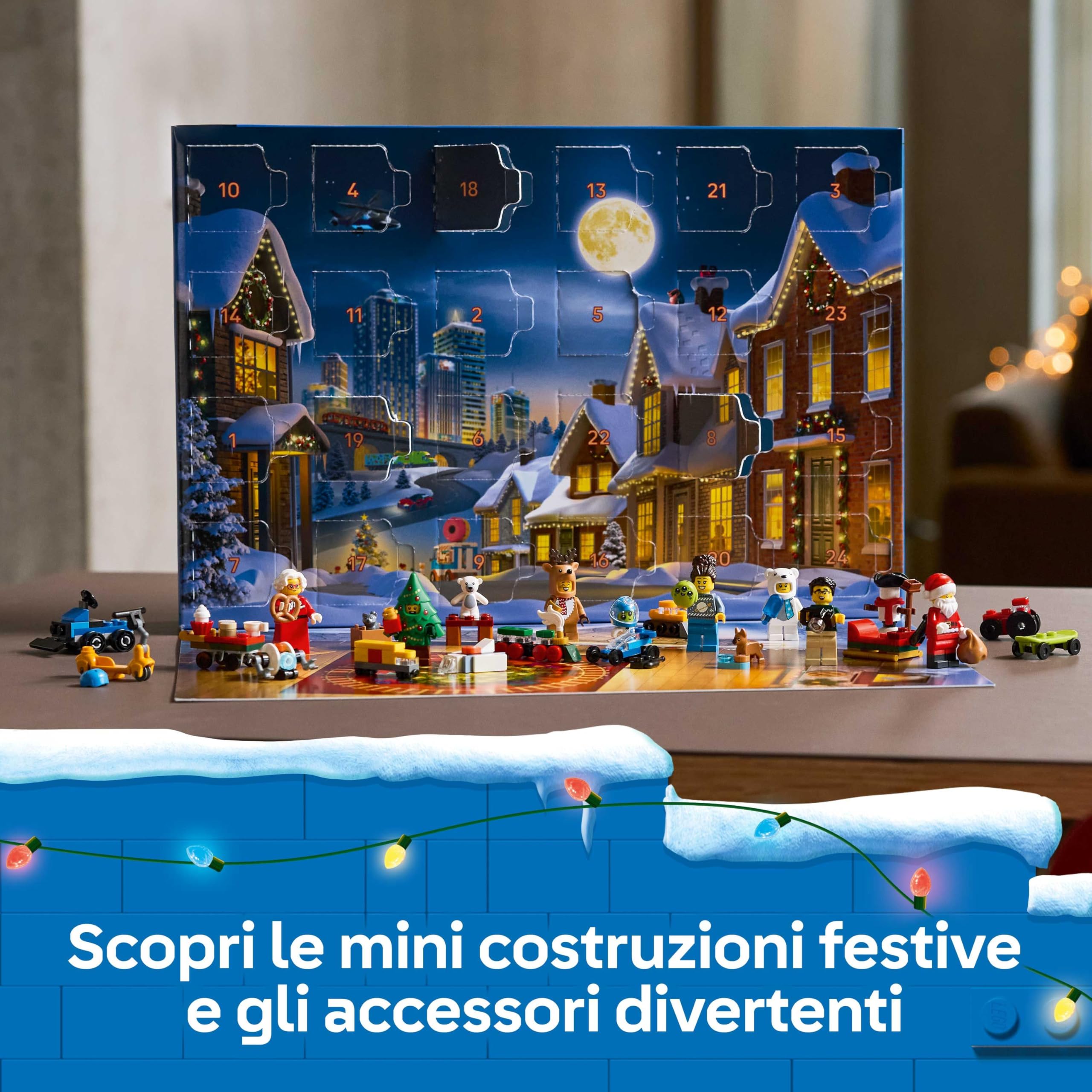 LEGO City Calendario dell'Avvento 2025 per Bambini e Bambine da 5 Anni - Gioco per il Conto alla Rovescia di Natale con 24 Sorprese tra cui Treno, Auto, Trattore e 7 Minifigure - Idea Regalo - 60475