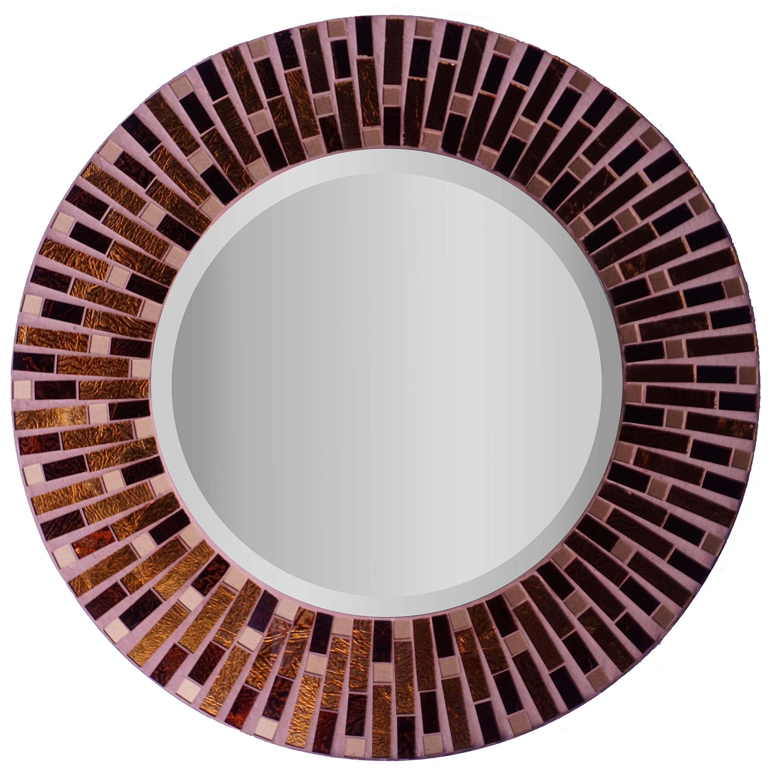 Lulu Decor, Amber Rays Mosaic Wall Mirror, Decorative Beautiful Round Beveled Wall Mirror, Frame Measures 16", Beveled Mirror Measures 9.5" (LP84M)