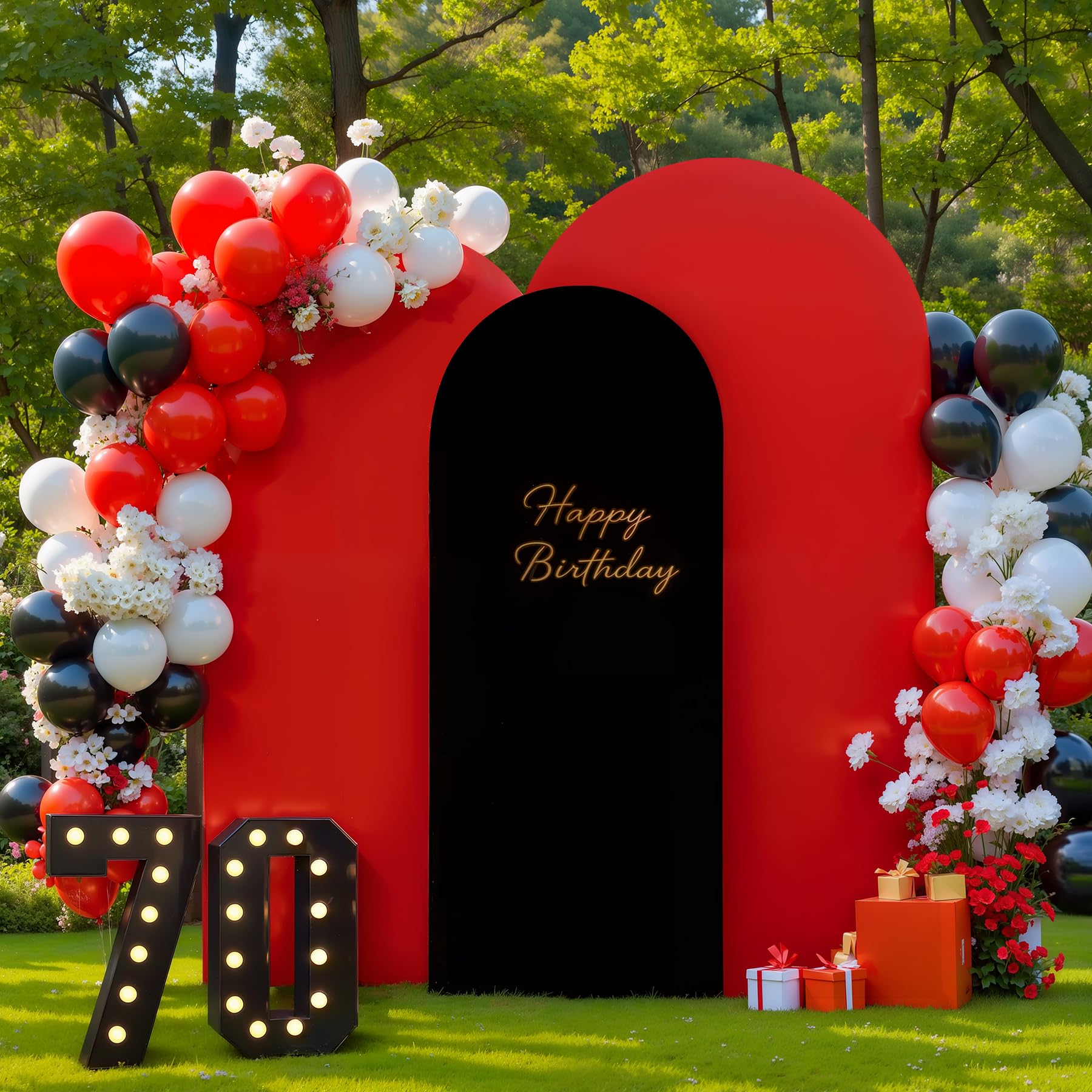 Black and Red Arch Cover 3 Set-7.2FT, 6.6FT, 6FT Arch Backdrop Cover Spandex 2-Color Balloon Arch Stand Covers for Birthday Party Baby Shower