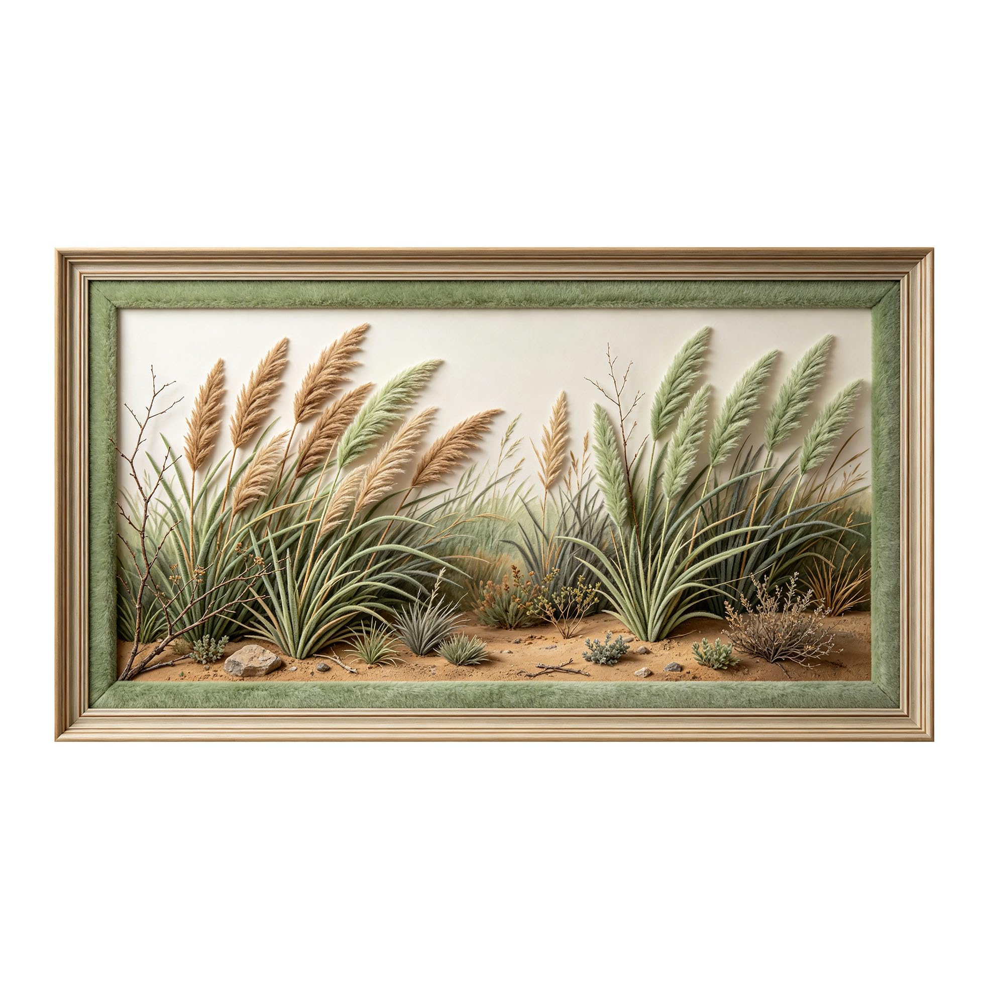 Murasolite 3D Framed Wall Art Botanical Pampas Grass Landscape Relief Effect SelfAdhesive Fabric Mural Wall Decor， Peel and Stick No Damage to Wall， AntiFall Safe Design for Bedroom Living Room