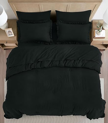 Miniatura 2 de Chezmoi Collection Eleanora - Juego de cama individual en una bolsa, 5 piezas con ribete de volantes, suave lavado, de microfibra de doble cepillado