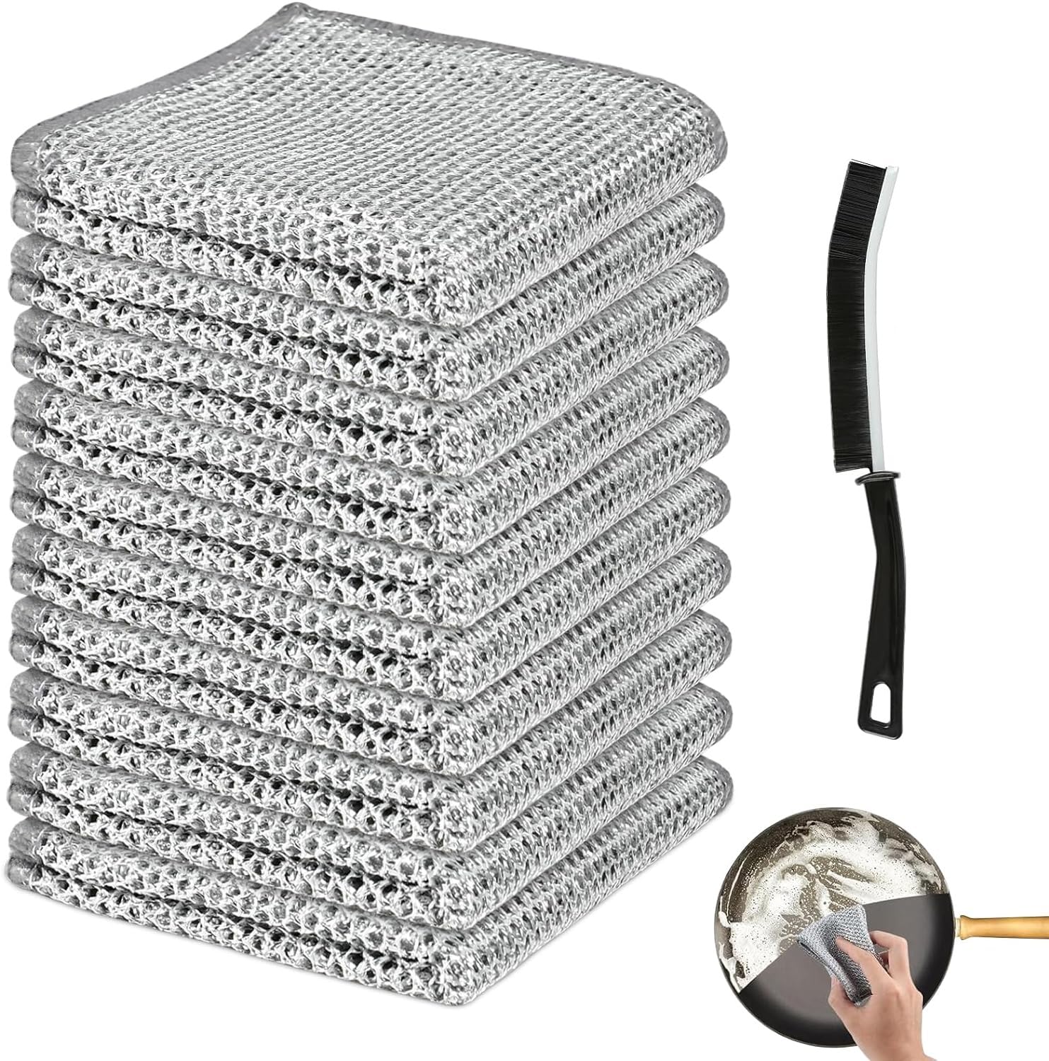 COOFANDY 10 Pcs Wire Dishwashing Rags and 1 Gap Brush Multipurpose Wire Dish Cloths for Wet and Dry, Reusable Kitchen Cloth Non Scratch Rag Double Lint Free Cloth for Kitchen Pan (B0D49NYH26) Amazon Price History, Amazon Price Tracker