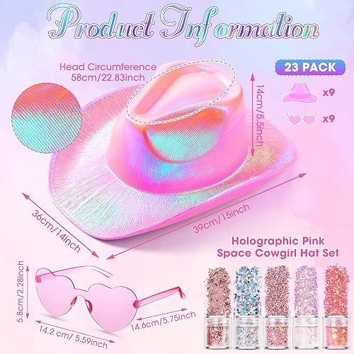 Miniatura 2 de Coume 23 sombreros de vaquero iluminados, brillantes holográficos, sombreros de vaquera con lentes de sol de corazón para mujer, disfraz de fiesta