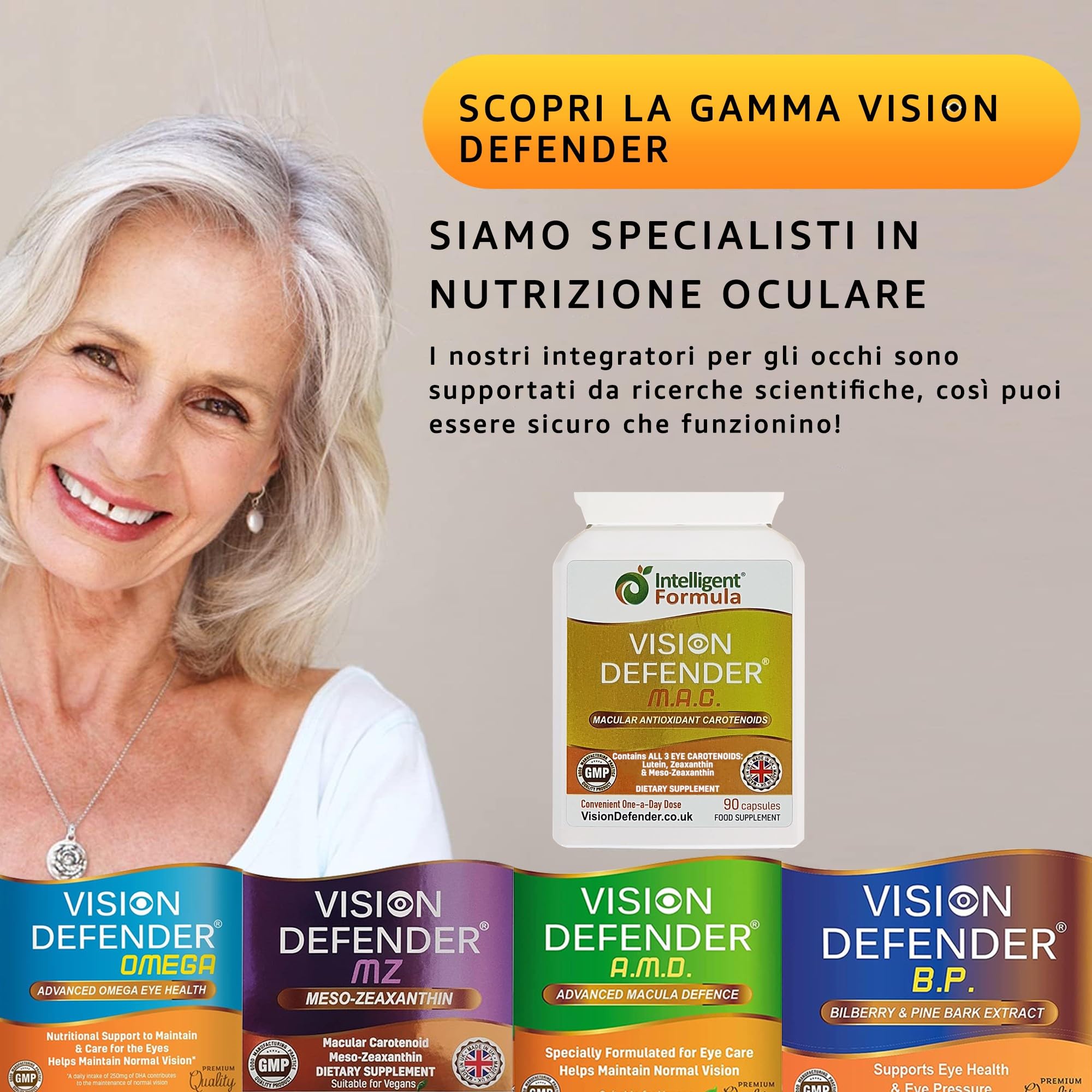 Vision Defender MAC Vitamine per gli Occhi – Carotenoidi Tripli: Luteina 10mg, Zeaxantina 2mg & Meso-Zeaxantina10 mg – Supporto Vista & Salute Oculare – 90 Capsule – Prodotto nel Regno Unito