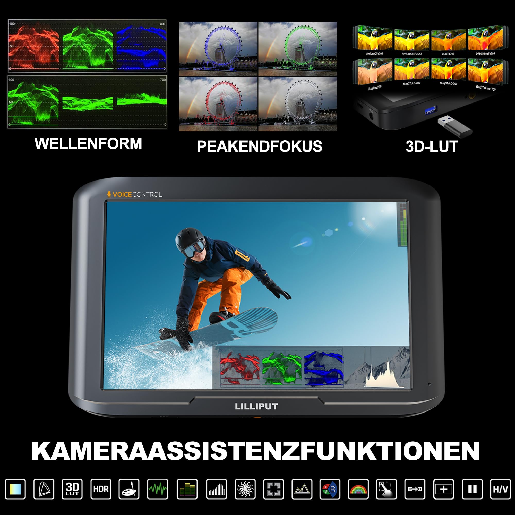 LILLIPUT V7 7 pollici 4K HDMI Field Monitor con controllo vocale - Monitor per fotocamera DSLR / Videocamera, adatto per produzione di film e fotografia