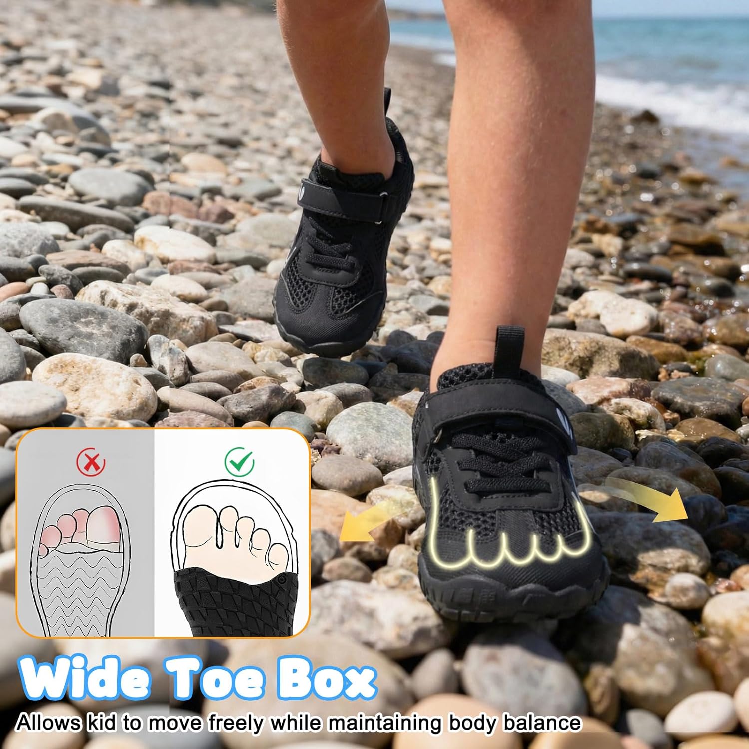 FEETCITY Wide Kids Barefoot Shoes Boys Girls Anti-Slip Kids Sport Sneakers Hiking Shoes Breathable Tennis Sneakers for Little Big Kid - Image 4