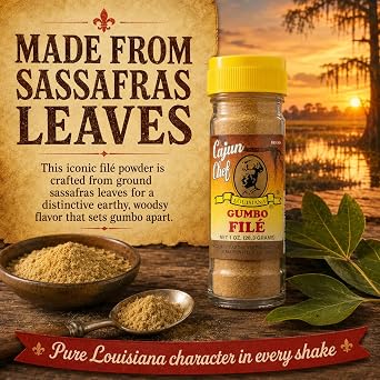 Cajun Chef Gumbo File Powder 1 oz, Ground Sassafras Leaves for Authentic Louisiana Gumbo, Cajun and Creole Seasoning for Soups, Stews, Jambalaya and Etouffee