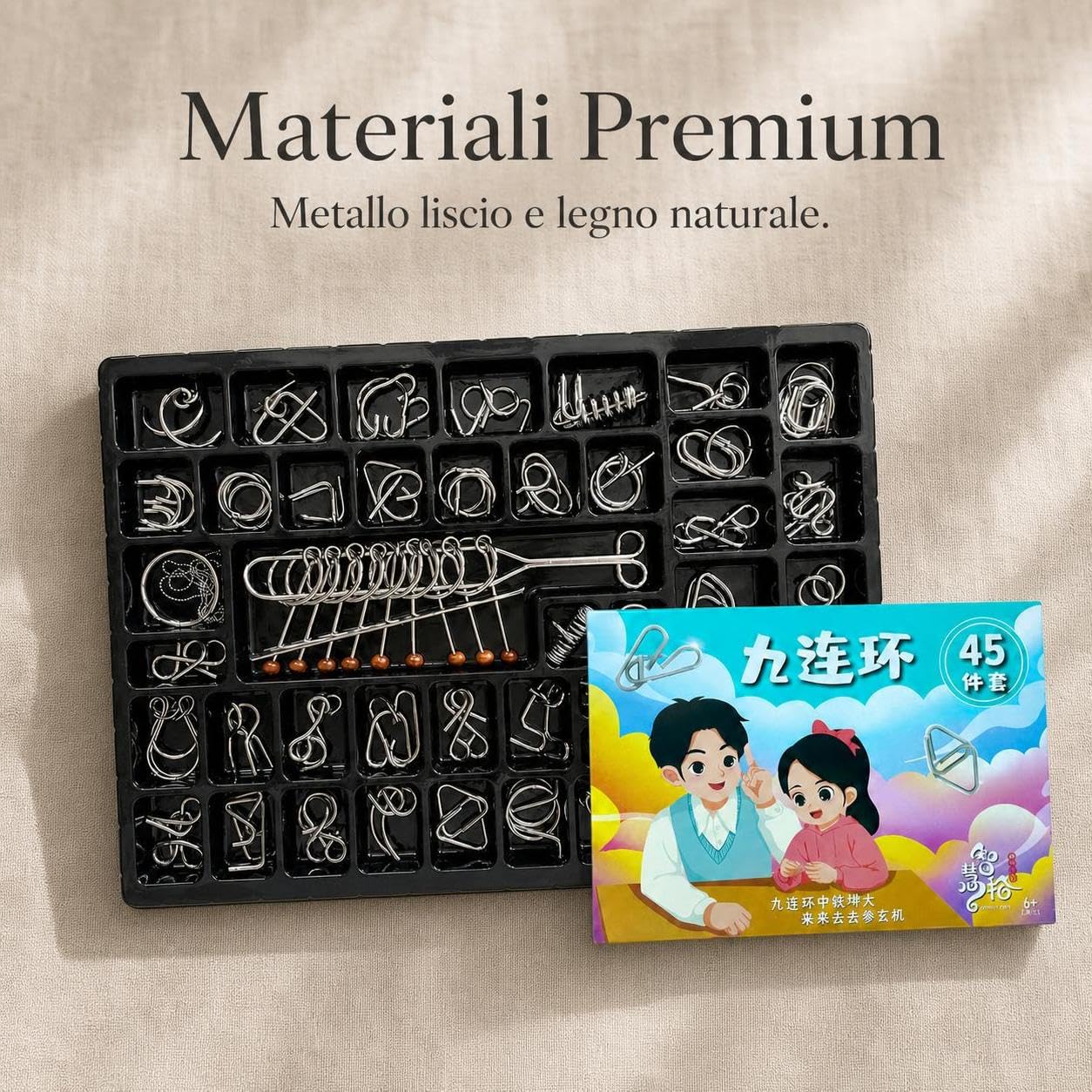 Puzzle Metallico, Rompicapo in Metallo, 升级加量版精美礼盒装九连环45件套 | Struttura in metallo, educativo, Divertimento quotidiano, Per nti della cultura