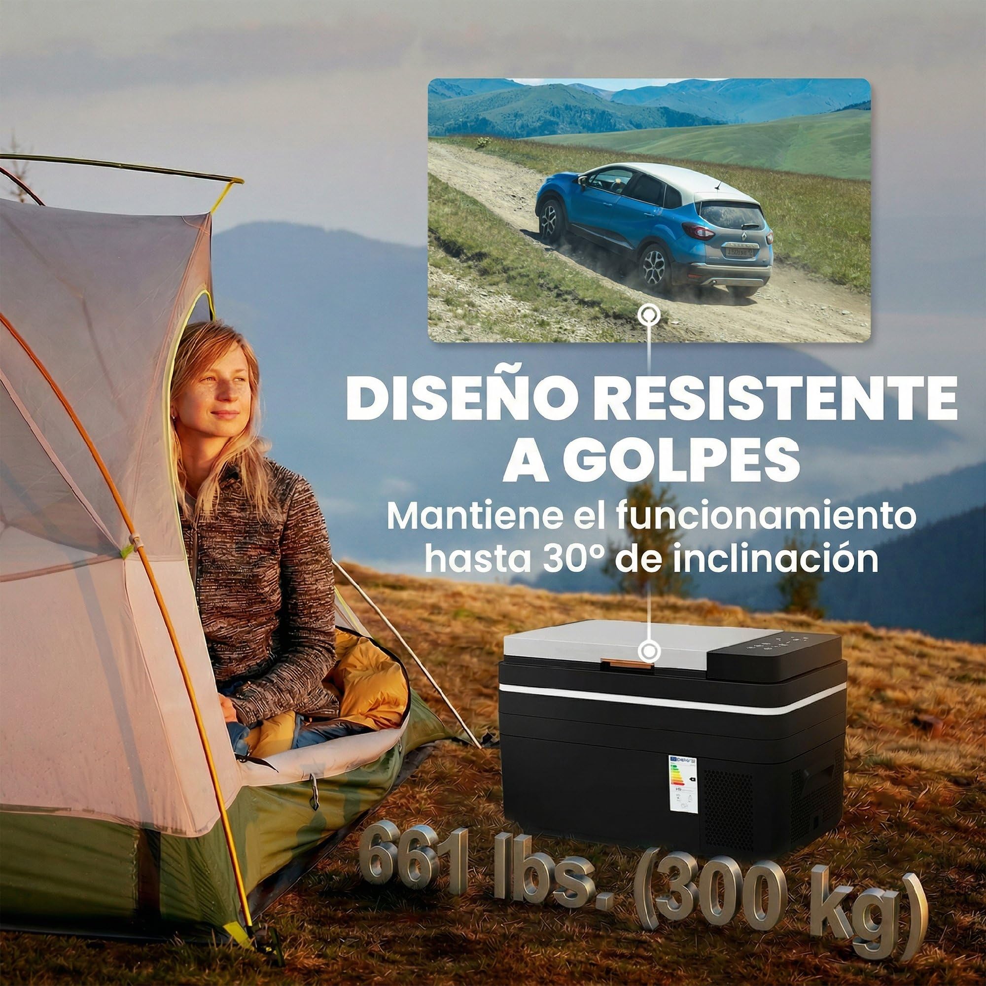 Outsunny Nevera Portátil Eléctrica 30L 12/24/240V Refrigerador de Coche con Compresor Control por App Bluetooth Pantalla Luz LED Modos ECO y MAX de -20℃ a +20 ℃ Asa Carga 300 kg para Camión Camping