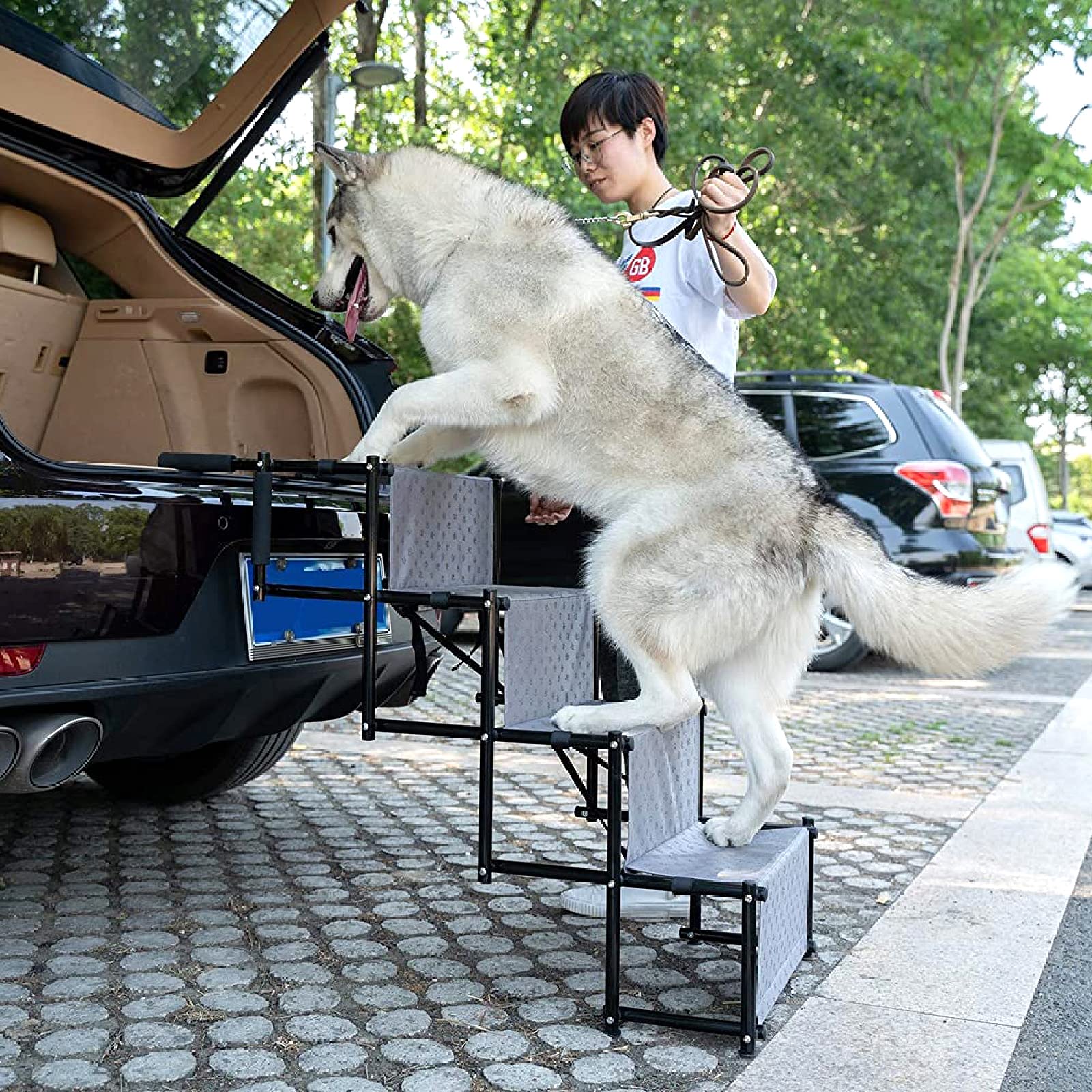 Rampas para perros para perros grandes, cargables hasta 68 kg Escaleras para perros con placas de refuerzo, rampas para autos para perros Plegables, escalera para mascotas liviana antideslizante, 5