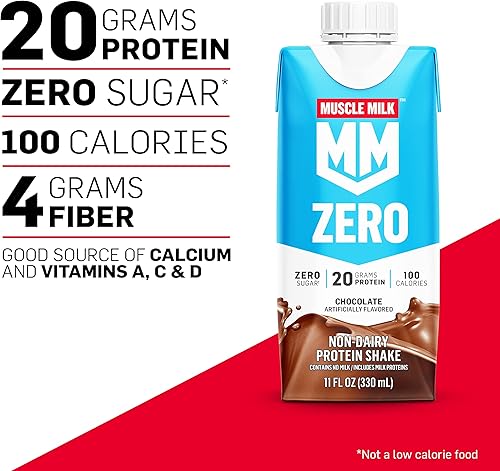 Miniatura 3 de Muscle Milk Zero Protein Shake chocolate botella de 1116 onzas líquidas paquete de 12 003 onzas de proteína cero azúcar 100 calorías calcio