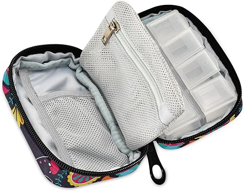 Miniatura 3 de Pastillero de viaje semanal pequeño y lindo pastillero de 7 días, soporte para vitaminas, organizador de botellas (corazón floral negro)