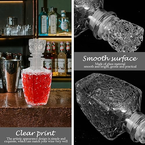 Miniatura 8 de Decantador de vidrio con tapón geométrico hermético Decantador de whisky Decantador de botella de vidrio para vino Bourbon Brandy 8.5 fl oz