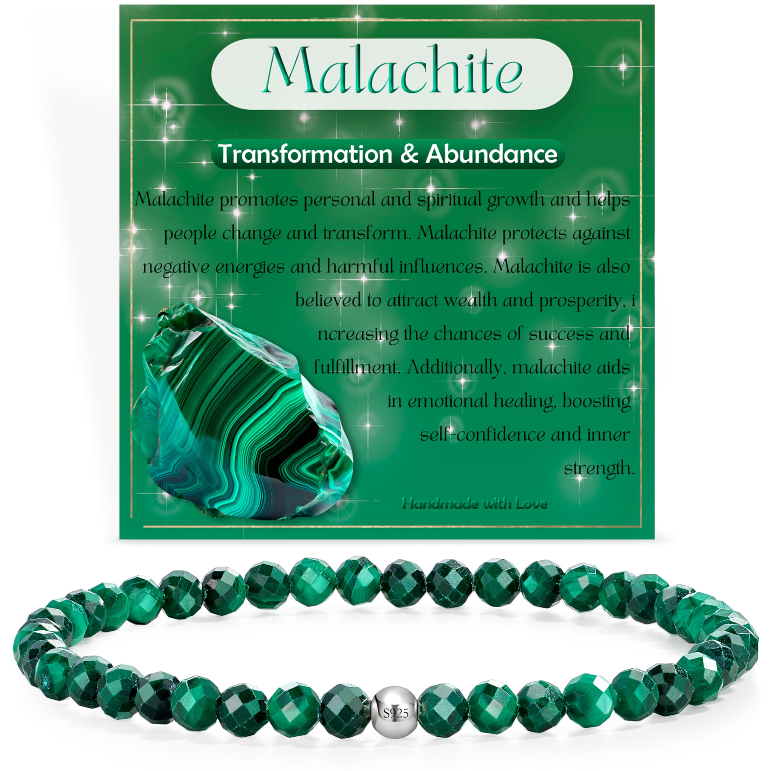 Farfume 4mm Edelstein Perlen Armband für Frauen, Kristall Silber 925 Naturstein Schmuck Elastisch Armbänder Damen, Chakra Spirituelle Charms Armbänder Valentinstag-Geschenke