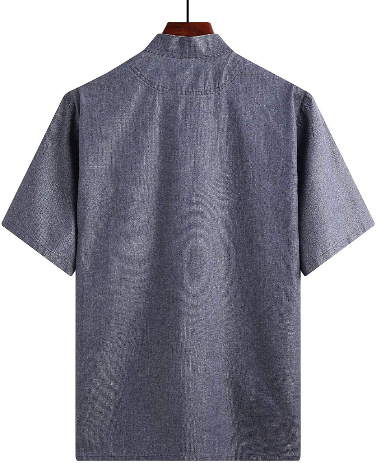 Tai Chi Kleidung Damen，Herren Traditioneller Tang-Anzug Des Chinesischen Drachen Sommer-Leinen Bestickte Kurzarm-Oberteile, Schnalle, Stehkragen, 3D-Muster-Stickerei