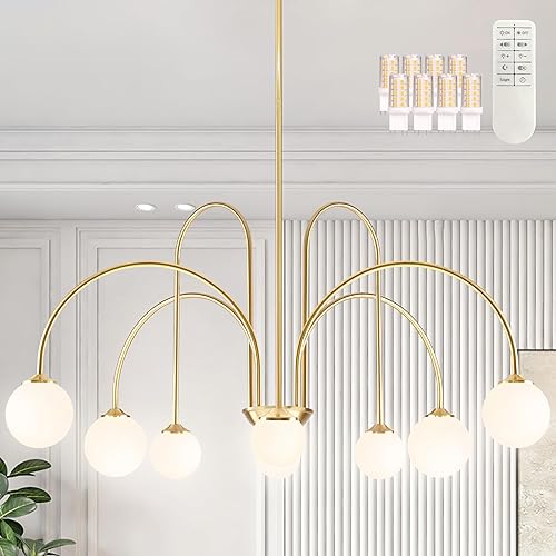 Miniatura 15 de Candelabro Sputnik de níquel con 8 luces colgantes de globo de 38.5", lámpara Sputnik moderna con pantalla de globo de vidrio esmerilado, lámpara