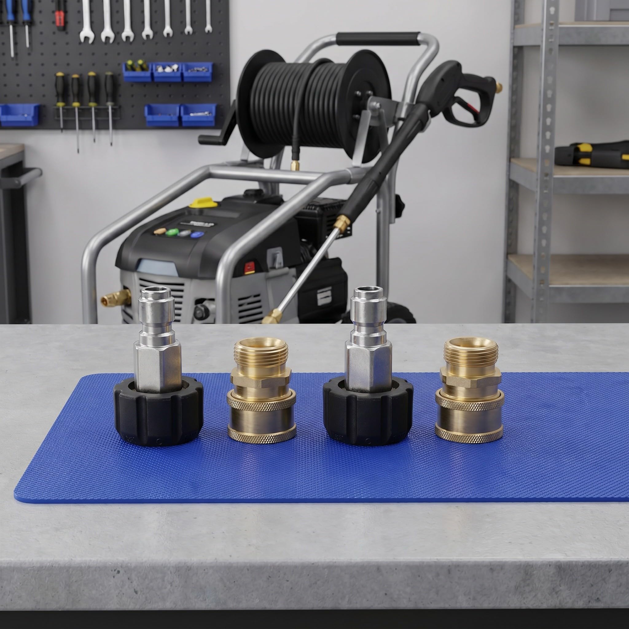 Lurrose Kit di 4 adattatori per idropulitrice - Raccordi a connessione Rapida M22-14mm - Giunto Girevole per Tubo Flessibile da 3/8" - Connettore con Filettatura Maschio per Tubo Flessibile
