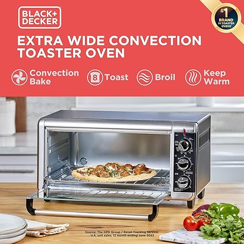 Miniatura 2 de Horno tostador a convección Black + Decker, 8 rebanadas, extra-amplio, para mesada, Acero inoxidable/Negro