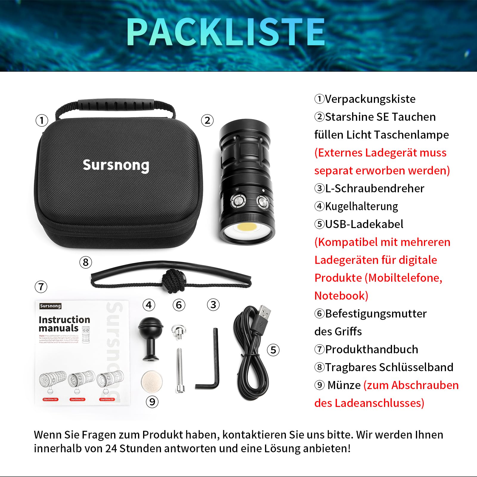 SE 8500 Lumens Tauchlampe - Professionelle Unterwasser-Videoleuchte mit 92 CRI, 5200K Weißes Licht, USB-C Aufladbar, für Tauchen/Unterwasserfotografie (IP68 Wasserdicht, 100m Tiefe)