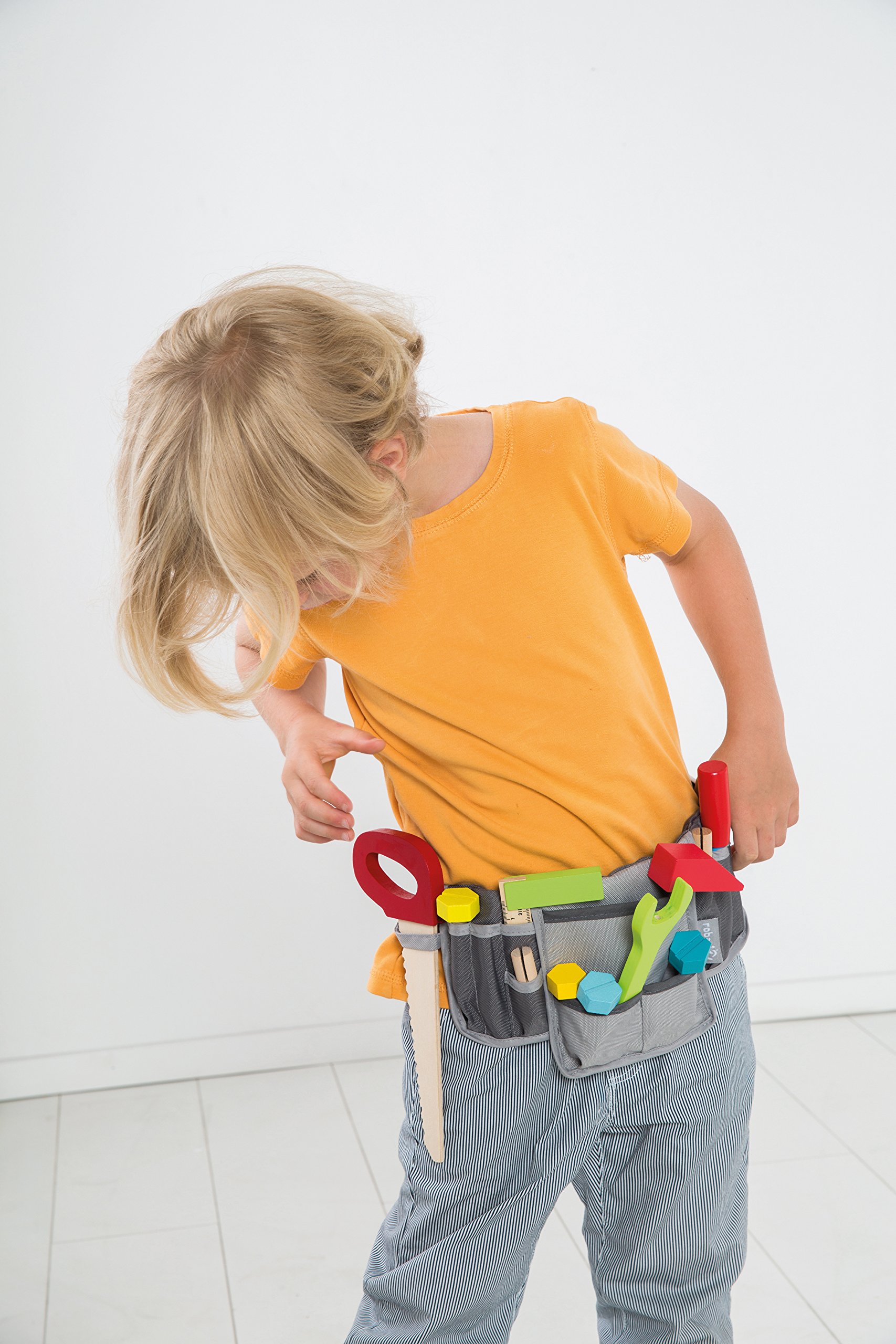 roba Kids Adjustable Tool Belt with Tool Bag with 11 Piece Wooden Tool Set - Image 3