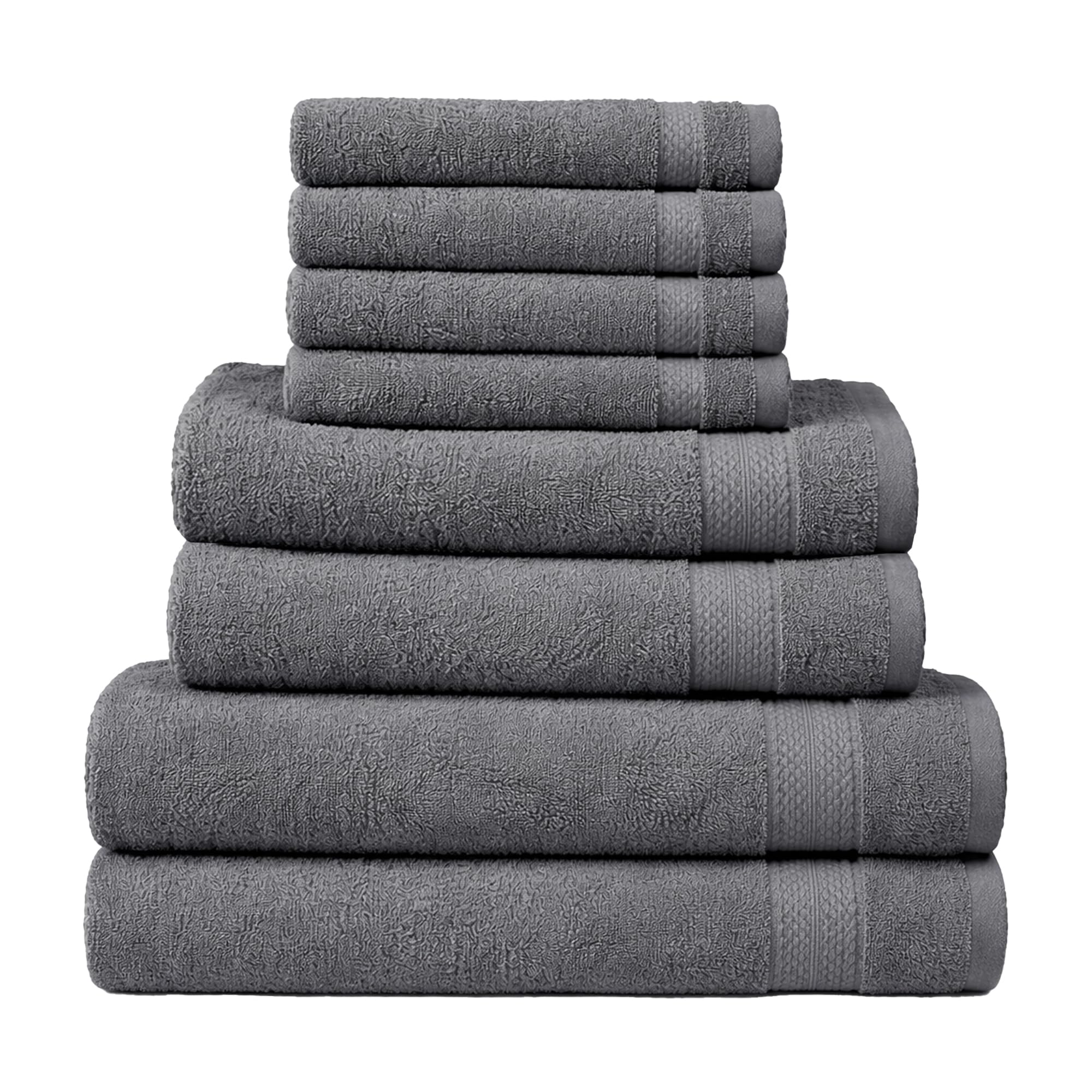 RAYMSTER 8 Piece Egyptian Cotton Towel Set - 2 Bath, 4 Face, & 2 Hand Towels Set for Daily Use - Soft, Highly Absorbent, Quick Dry, and Lightweight - Hotel Spa Quality - 500 GSM (Charcoal)
