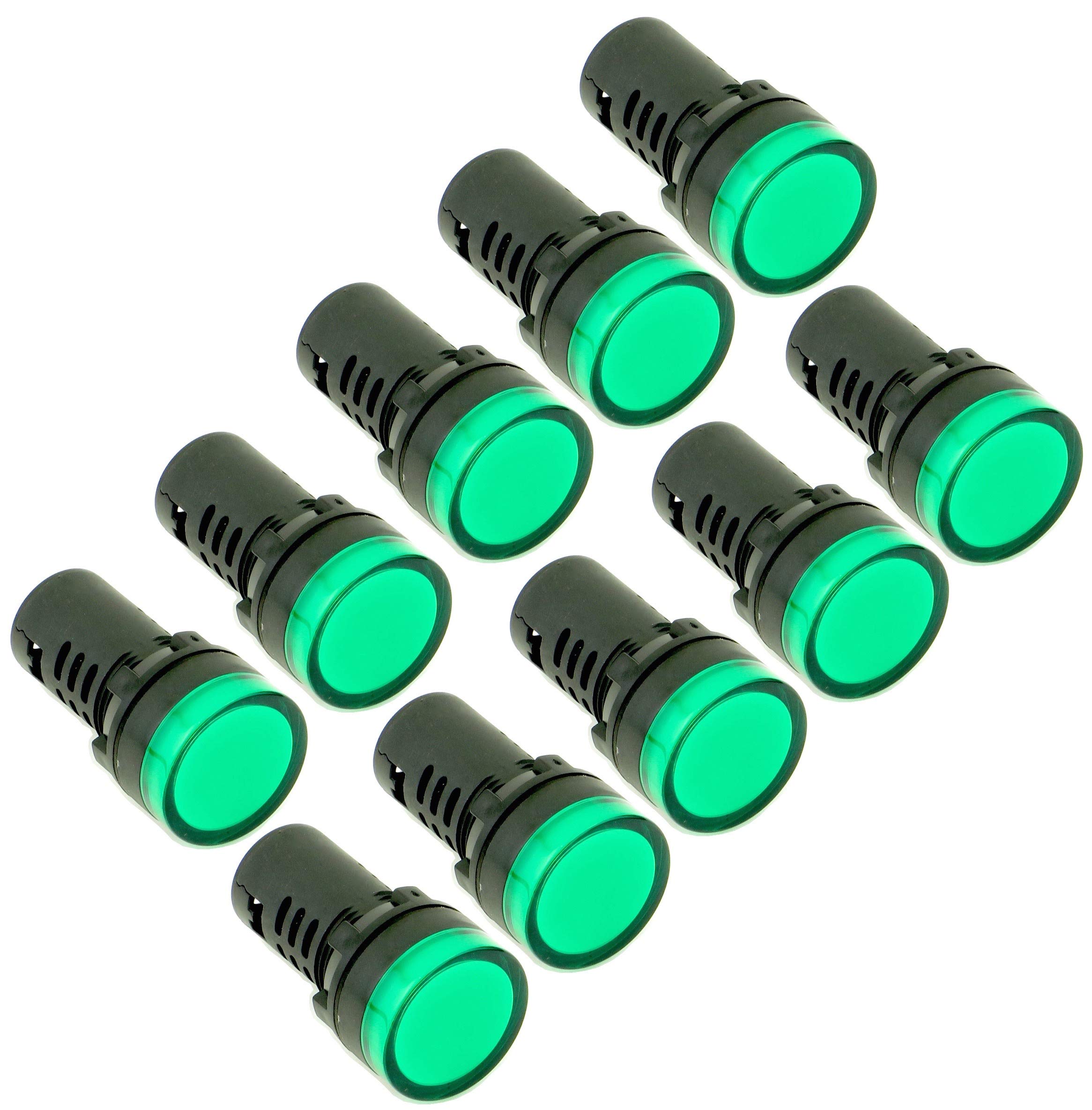 (10) YC-22G-5 Yuco European Standard Tuv Ce Listed 22MM LED Panel Mount Indicator Lamp Green 480VAC