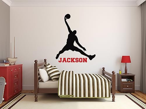 Calcomanías de pared personalizadas con nombre de baloncesto - Decoración de habitación de niños - Calcomanías de pared de guardería - Adhesivo