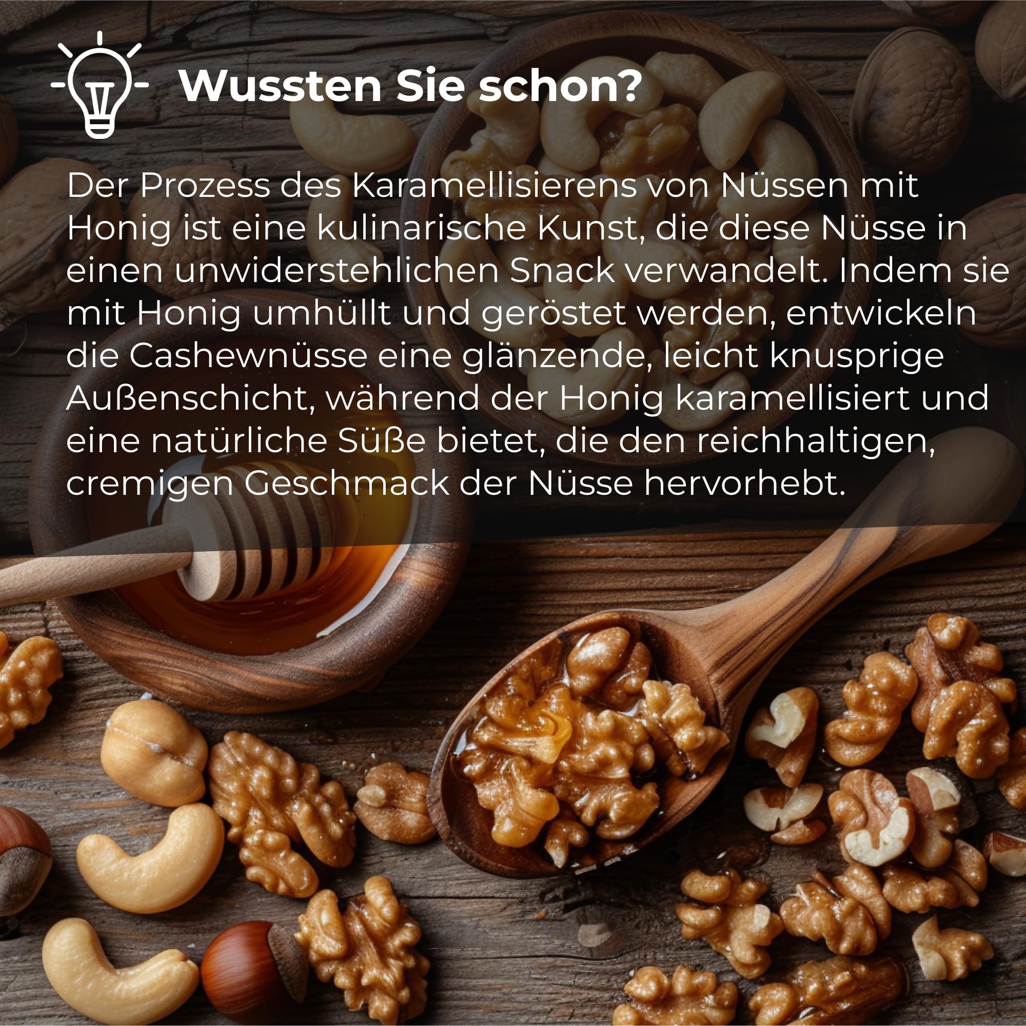 Nuss-Mischung 1 Kg, Nussmix, mit Honig karamellisiert (Cashewnüsse, Mandeln, Macadamianüsse, Pekannüsse) Gemischte Nüsse, karamellisiert mit Honig 1 kg | Verschiedene | Süßer Snack-Mix | Dorimed