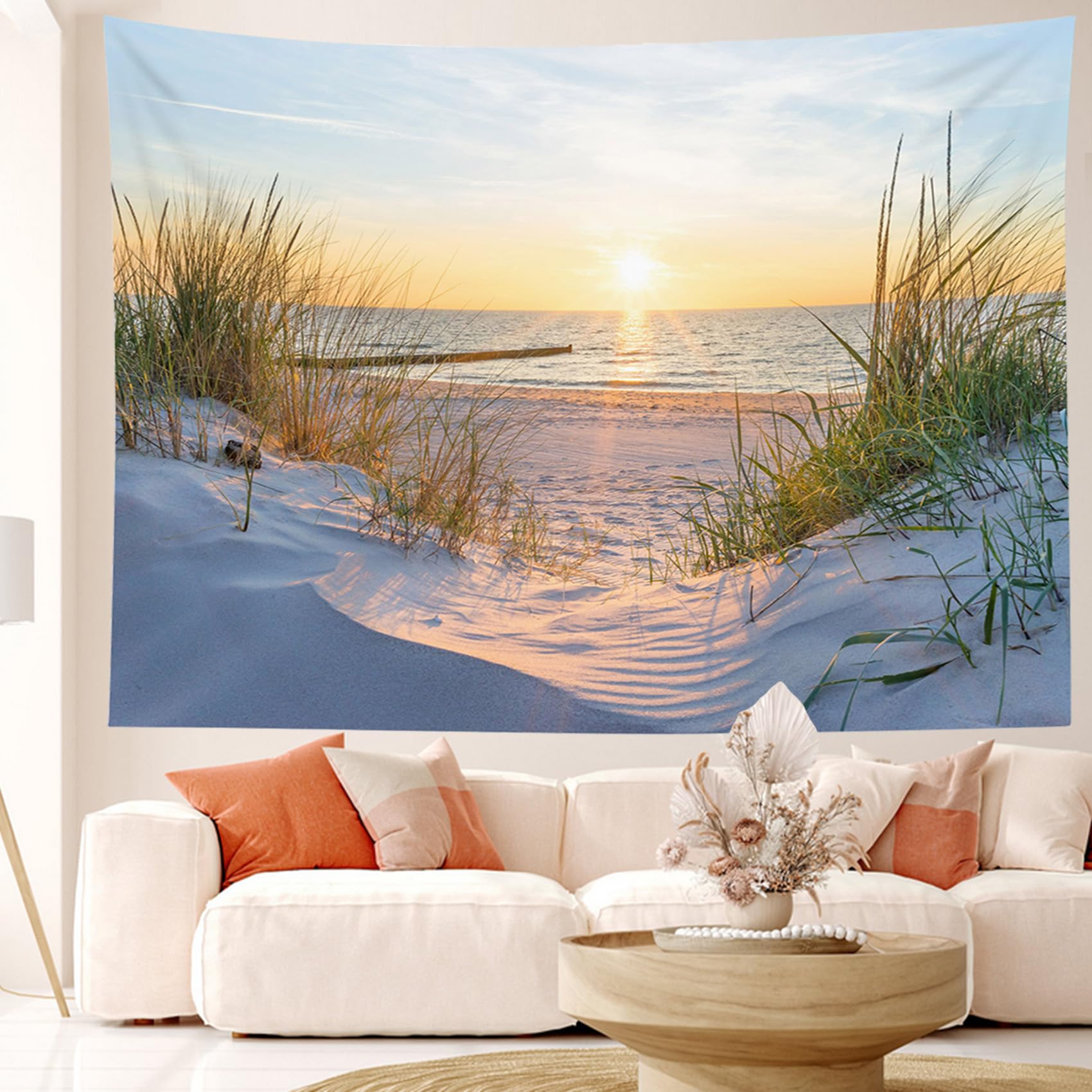 LB Gobelin Tropikalna Plaża Zachód Słońca Gobeliny Dekoracje ścienne do Salonu Sypialnia, 200x150cm