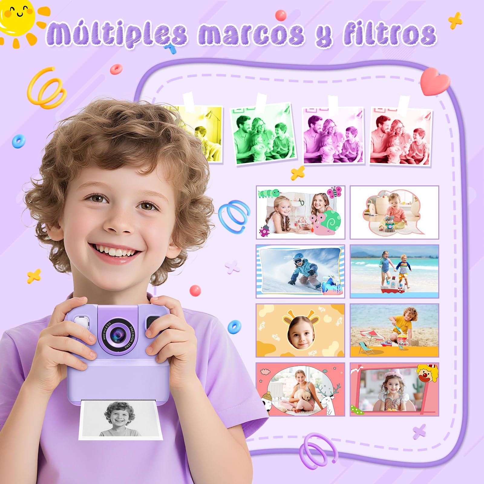 Camara de Fotos Instantaneas,2.4" 1080P HD Camara Fotos Infantil Instantaneas Juguetes Niños 3-12 Años Cámara Instantánea Niños de Foto & Video 1080P & Música&5 Juegos de Rompecabezas 32GB