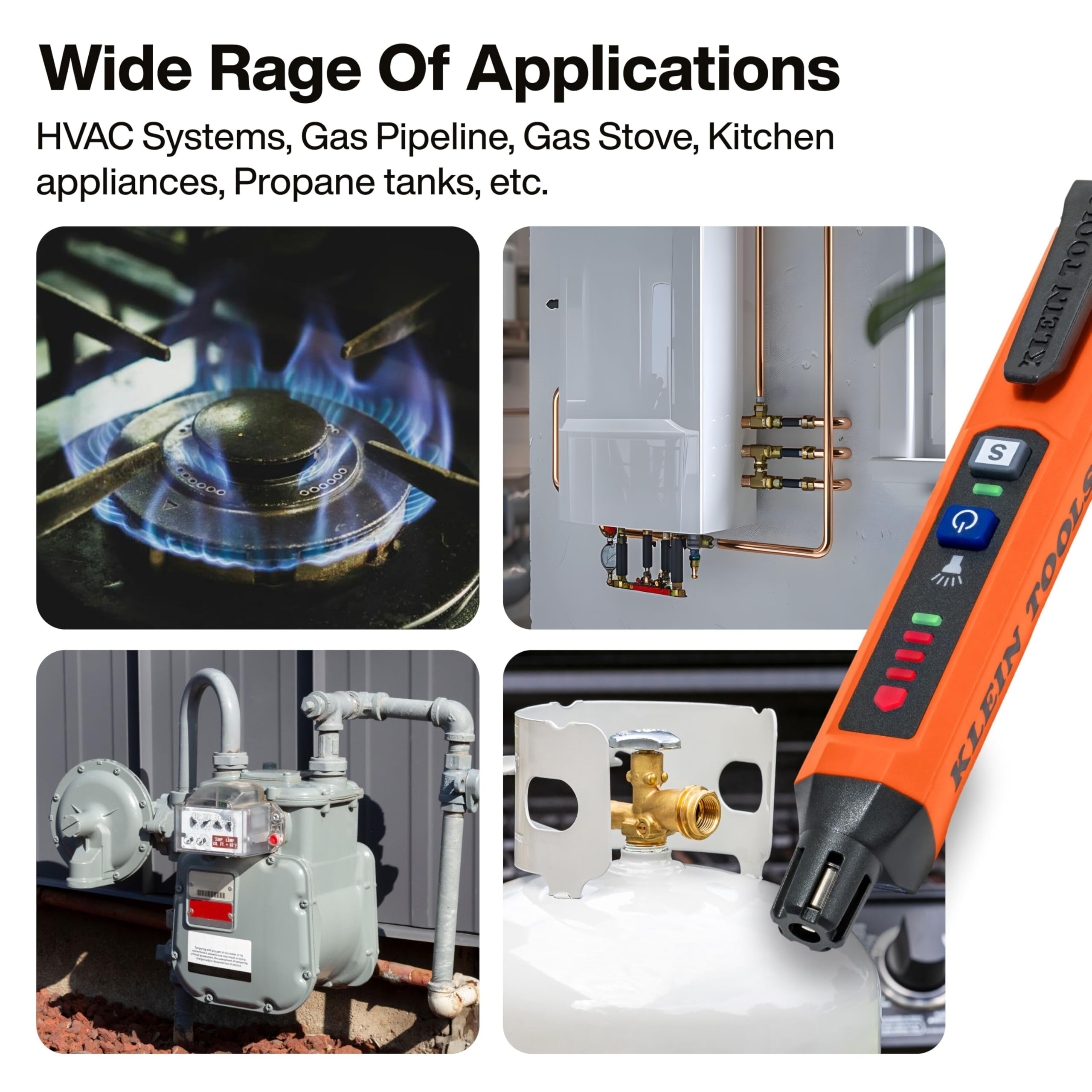 Klein Tools Detector de Fugas de Gas ET190, Amplio Rango de detección, alertas audibles y LED, Delgado y Ligero