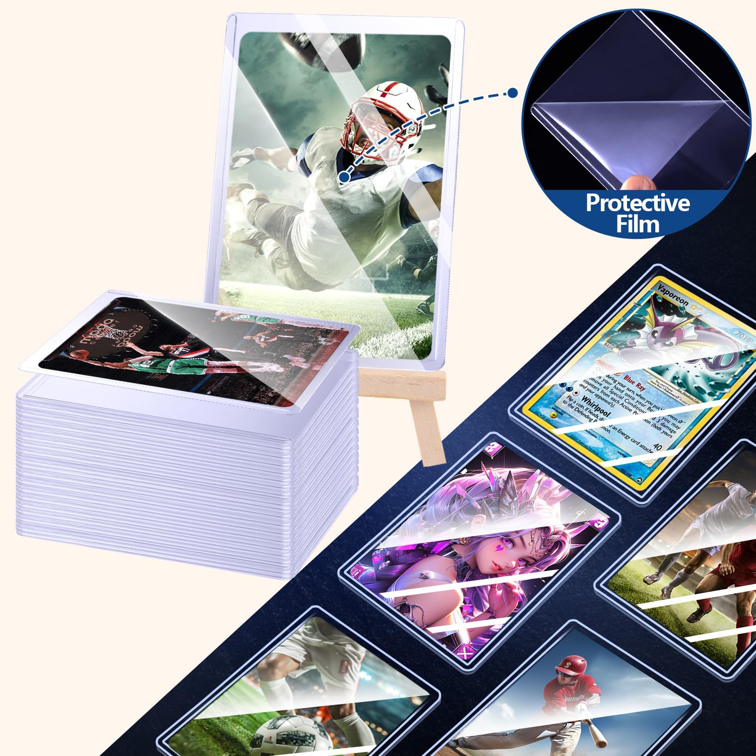32 unidades de carga superior para tarjetas, fundas rígidas EDUDIIU de 35 puntos, fundas para tarjetas de 3 x 4 pulgadas, plástico duro
