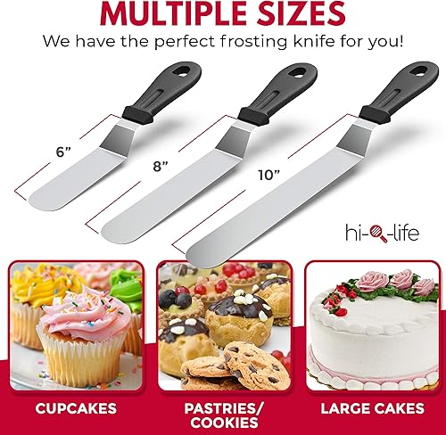 Miniatura 5 de Paquete de 3 espátulas offset (hoja de 6, 8 y 10 pulgadas) aptas para lavavajillas, acero inoxidable y mango de plástico PP, espátula de glaseado en