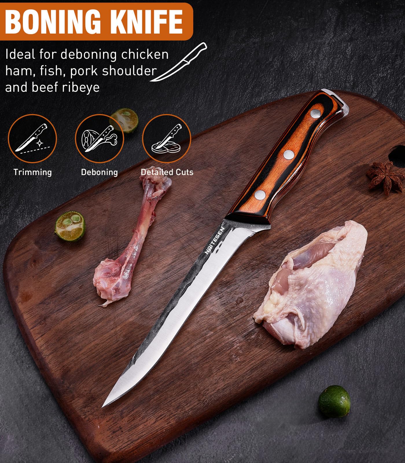 4PCS Hand Forged Butcher Knife Set, Kitchen Knives Gift for Men Women — Amazon image 5