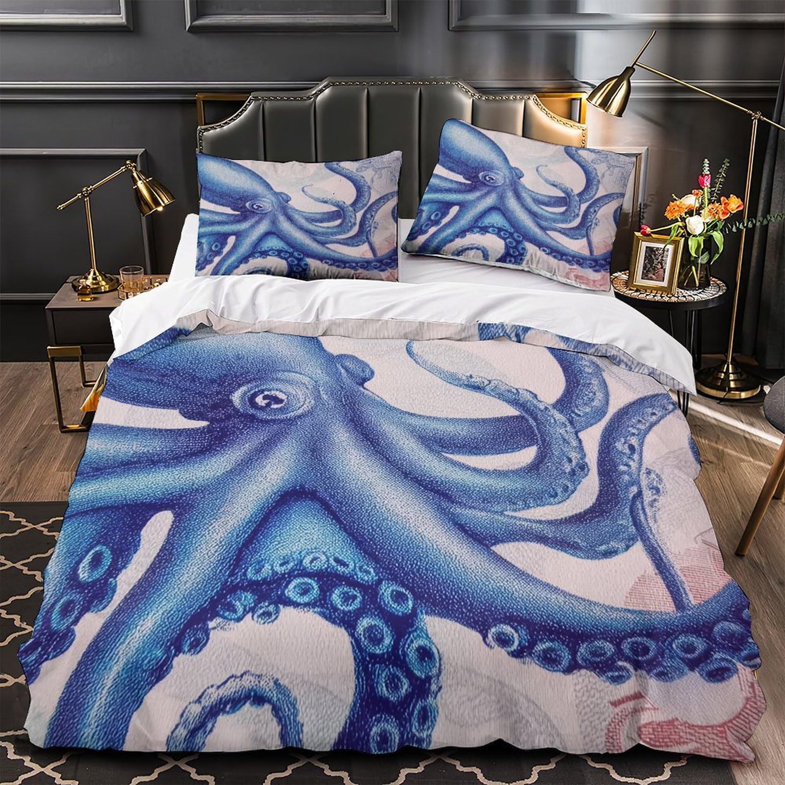 Housse de couette pieuvre bleue avec impression 3D haute densité