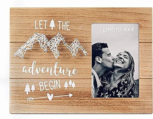 VILIGHT Regalos para novios y novias – Regalos de felicitación para parejas recién comprometidas – Let The Adventure Begin Marco de fotos rústico
