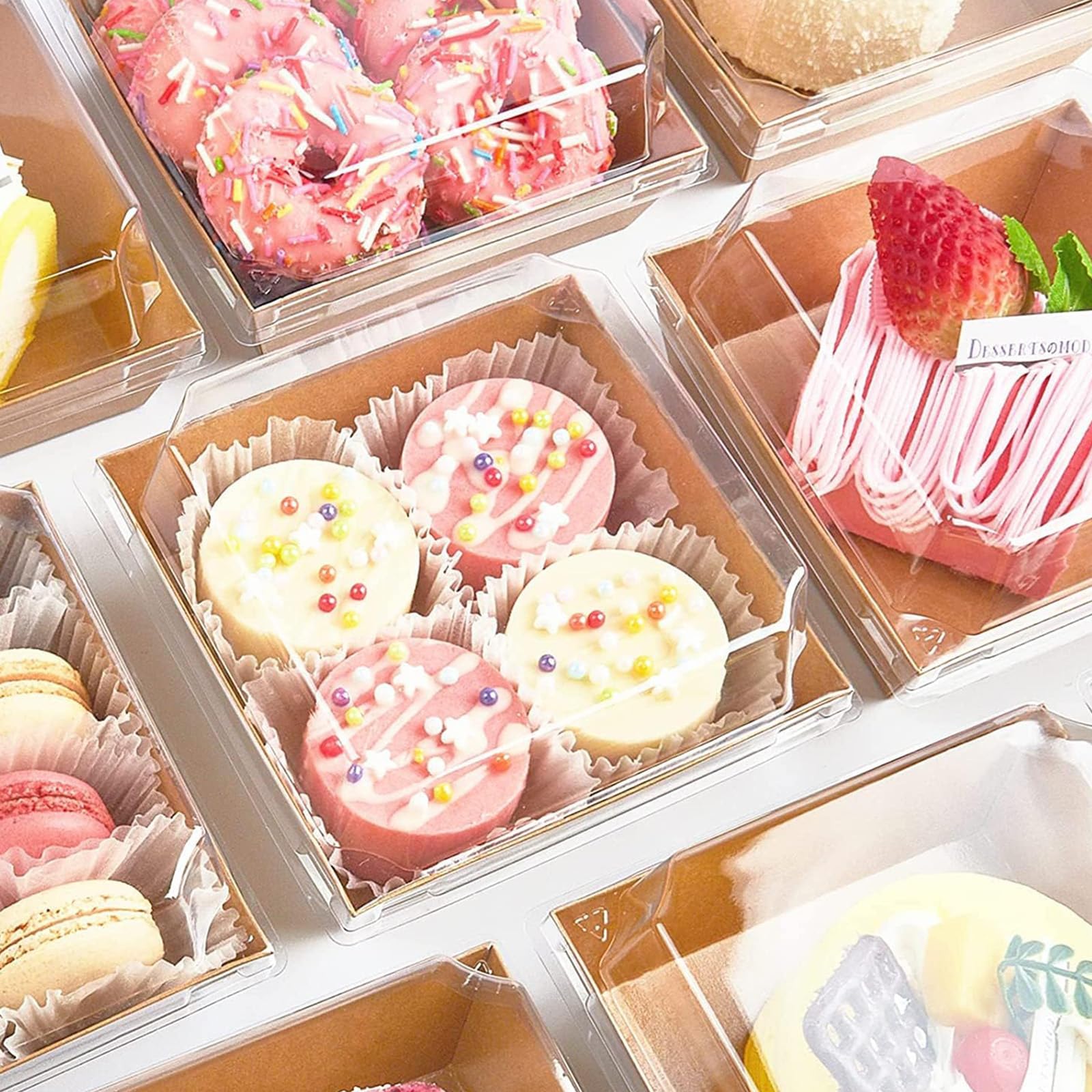 50 Piezas Cajas para Rebanadas de Pastel con Tapas Transparentes, 12CM Cajas de Postre a Prueba de Aceite para Pastelería, Caja de Pastel Independiente, Para Pasteles, Sándwiches, Galletas(Marrones)