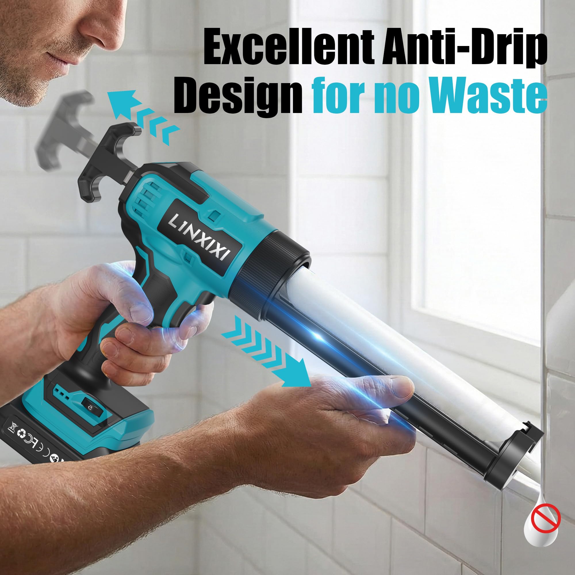 Prensa de cartuchos de batería compatible con Makita 18 V, prensa de cartuchos eléctrica, pistola de silicona con LED, velocidad regulable, antigoteo para reparación de montaje (sin batería)