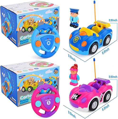 Miniatura 6 de Paquete de 2 autos de control remoto de dibujos animados, auto de policía y auto de carreras para niños pequeños de 2 a 4 años, distancia RC de 164
