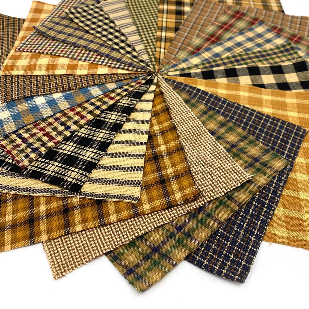 40 Primitive Charm Pack, 5 inch Precut Cotton Homespun Fabric Squares by JCS