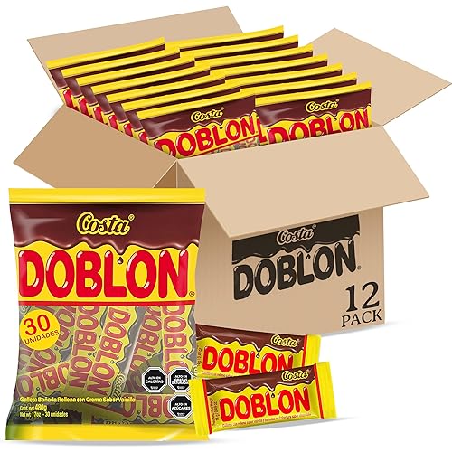 Costa Doblon - Galletas cubiertas de chocolate, galletas recubiertas de galletas con crema con sabor a vainilla, paquetes de bocadillos de galletas,