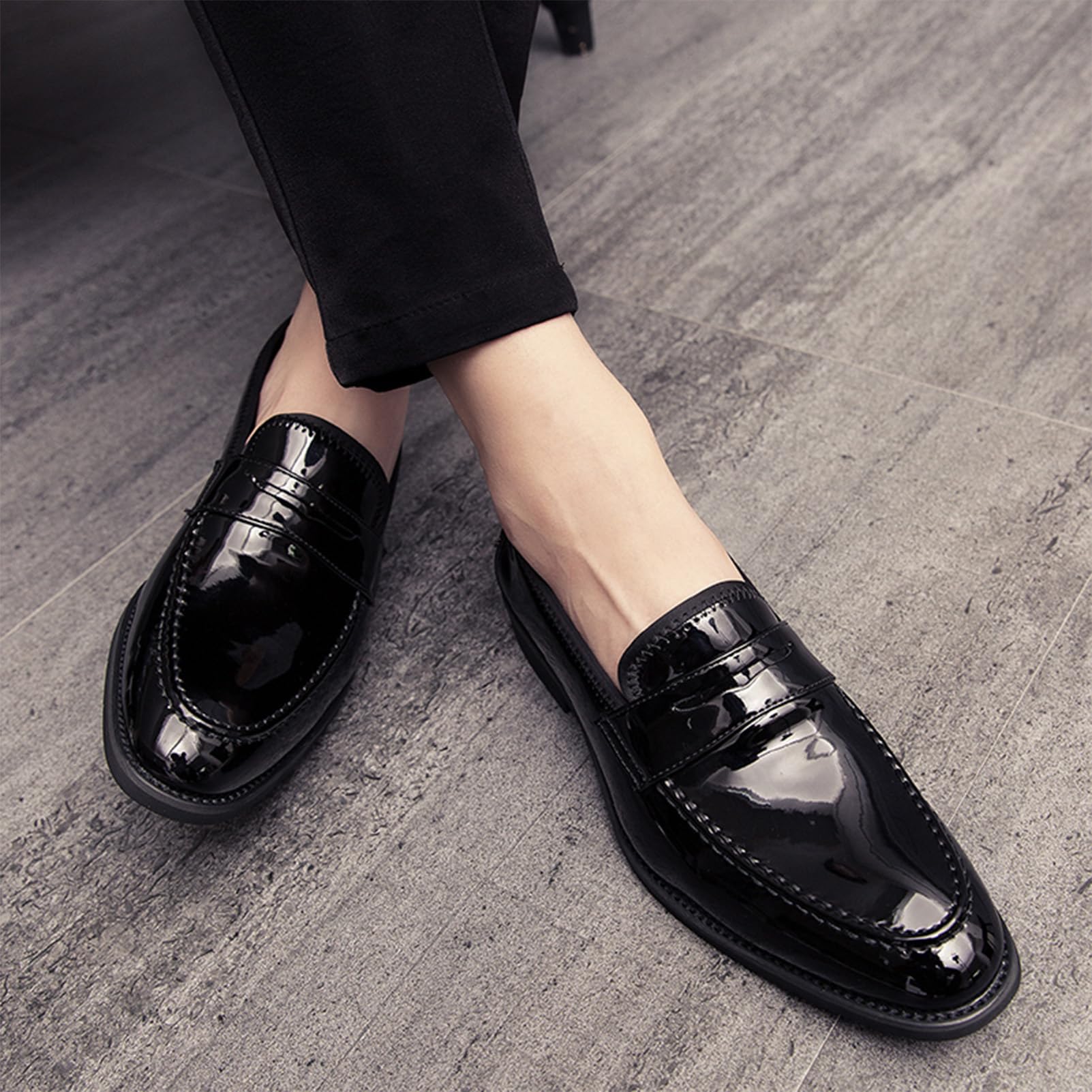 ANUFER Hombre Brillante Charol de Imitación Penny Mocasines Slip-On Formal Zapatos de Vestir