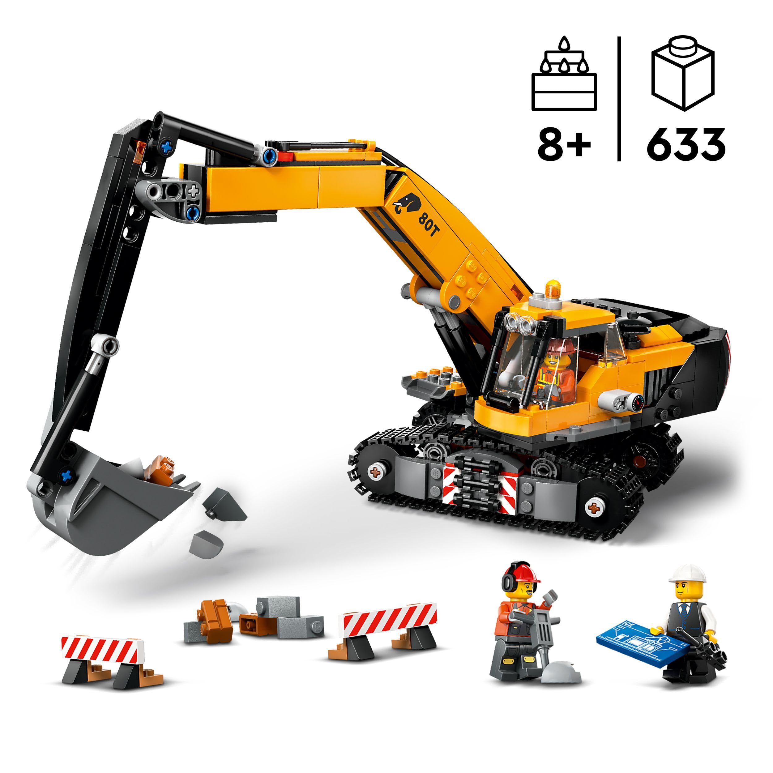 LEGO City Kran & Bagger, Baustellen Bundle mit Mobiler Baukran (60409) und Raupenbagger (60420), LEGO Fahrzeuge Kombi-Set ab 9 Jahren - LEGO City Neuheiten 2024