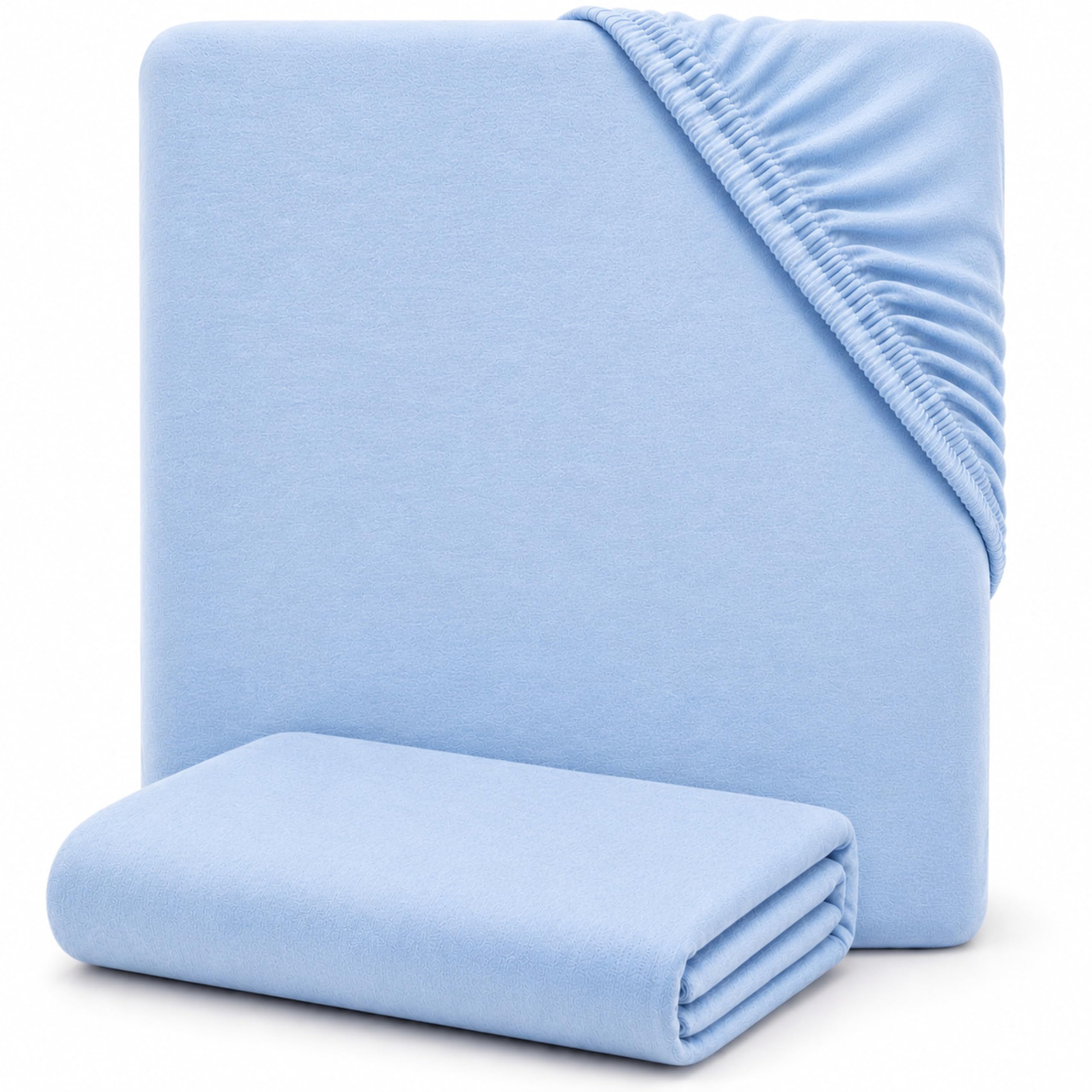 Draps housse bébé 60x120 pur coton peigné motif géométrique bleu