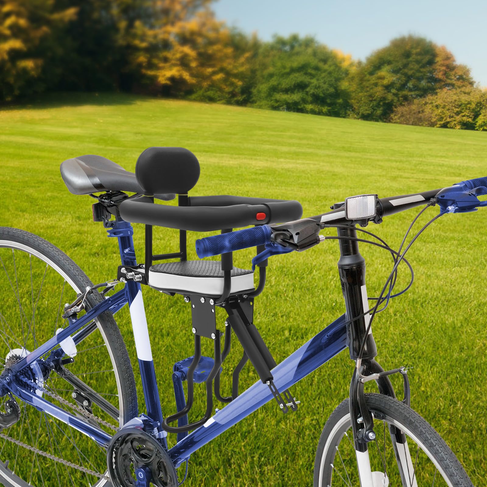 Seggiolino anteriore per bicicletta per bambini a partire da 1 anno – Seggiolino anteriore per bambini con telaio in acciaio, poggiapiedi regolabili e cinture a 5 punti per bici elettriche e