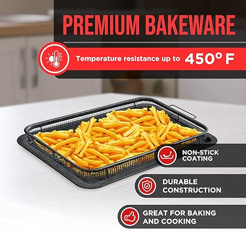 Miniatura 4 de Bakken - Bandeja Swiss Crisper con revestimiento de mármol gris, juego de 2 piezas, diseño de cesta antiadherente para cocinar más saludable en